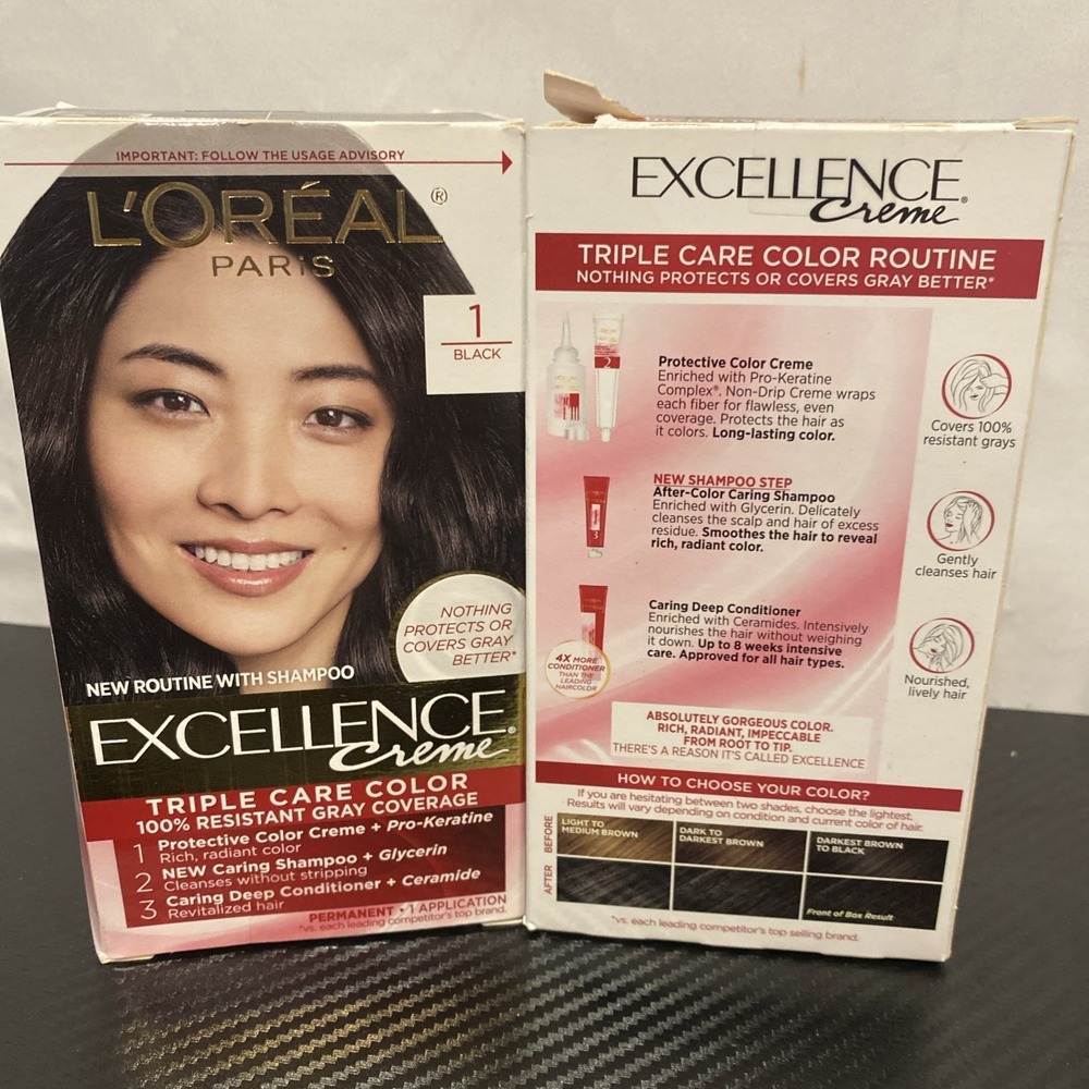 Loreal Paris Excellence Creme‎ Hair Color #1 Black 2 Pack